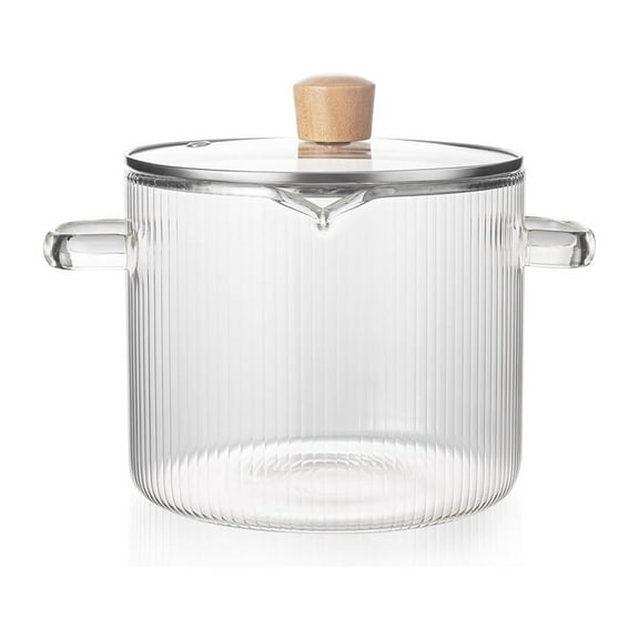 Glass Cookware Simmer Pot, Glass Cooking Pot with Lid-1.8L(60oz) Heat Borosilicate Glass Cookware Stovetop Pot