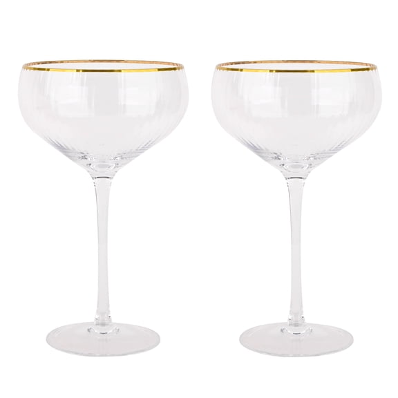 Glass Coupe Glasses by Celebrate It â€“ 11oz Clear Ribbed Glass with Gold Trim - Elegant Champagne or Cocktail Glasses for Weddings & Celebrations - 2-Pack