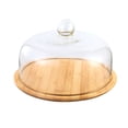 thumbnail image 1 of Glass Cover Serving Tray Cloche Dome Bamboo Cheese Board Storage Cake Stand Fruit Display Glass Cover Dinnerware Centerpiece - 29cm, 1 of 6