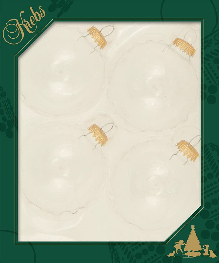 Clear Glass Christmas Ornaments with Gold Caps, Set of 4