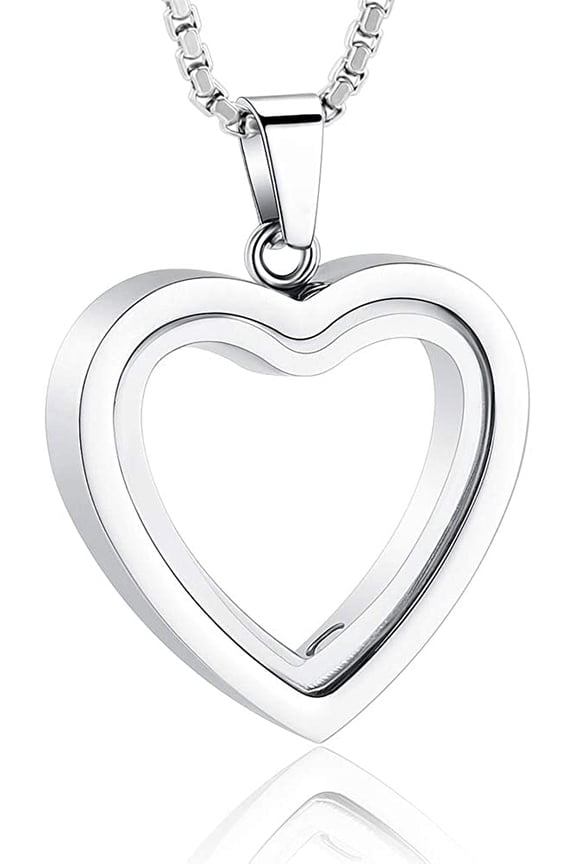 Glass Cremation Jewelry Necklace for Ashes Heart Memorial Lockets for Ashes Stainless Steel Keepsake Urn Ashes Pendants