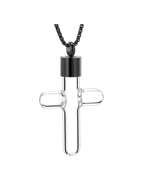 Glass Cross Urn Pendant Necklace for Cremation Ashes Holder Memorial Jewelry