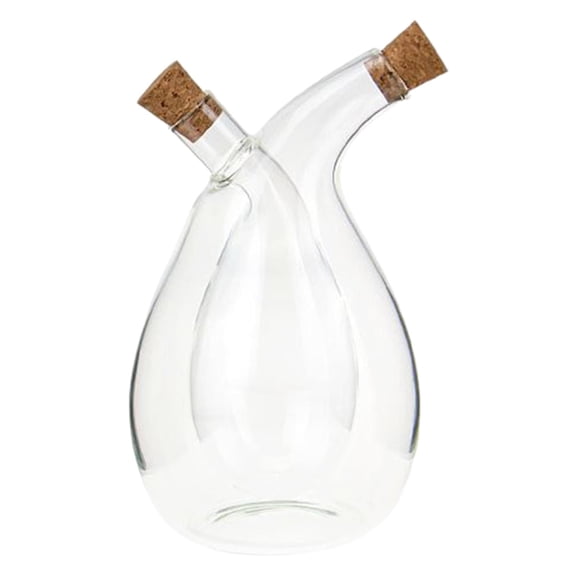 Glass Cruet Bottle Oil Dispenser 2 in 1 Container Hand Blown with Cork Stopper for Kitchen and Salads