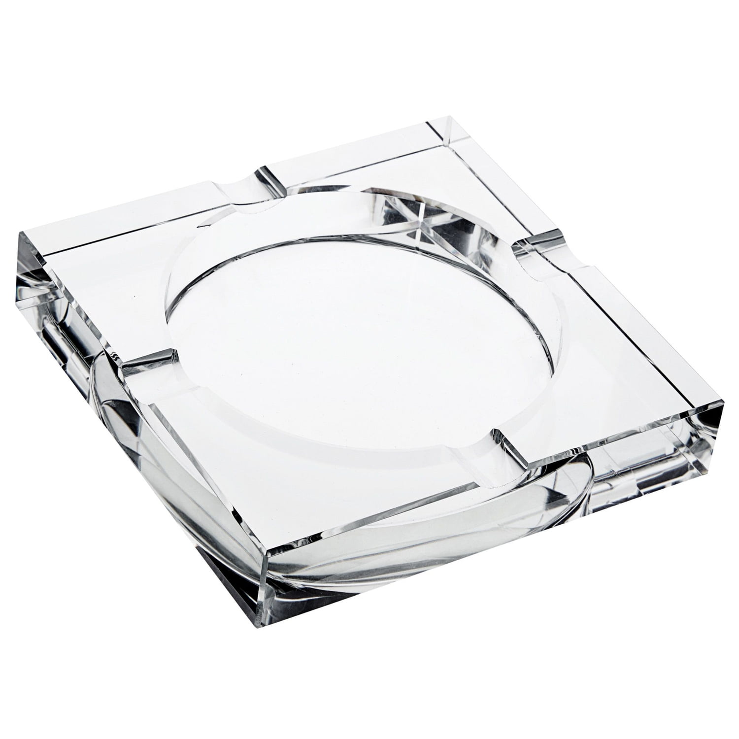 Crystal Clear Square Glass Cigar Ashtray with 4 Slots