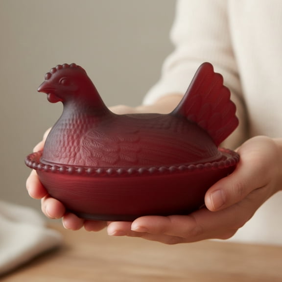 Glass Crystal Chicken Shaped Candy Dish with Lid, Vintage Style Dessert Bowl for Snacks, Fruit & Cookies, Home & Office Tabletop Decoration, Colorful Glazed Kitchen Candy Ja