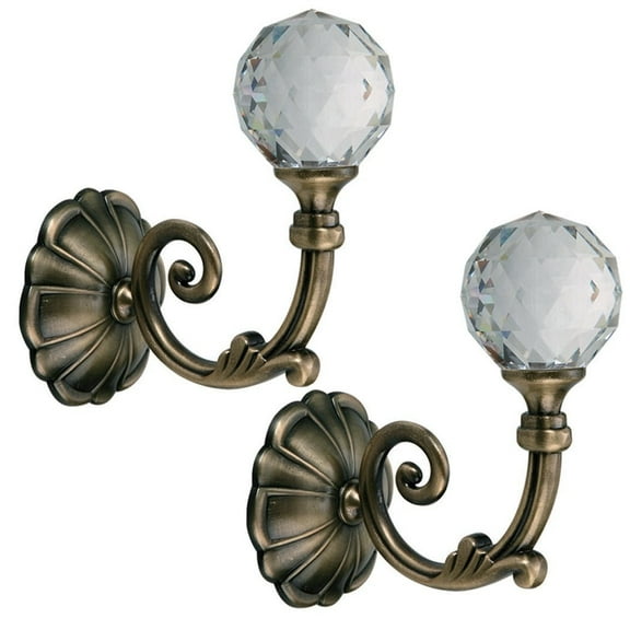 Glass Crystal Window Curtain Holdbacks Hooks, Alloy Metal Curtain Drapery Tie Backs (2 PCS)