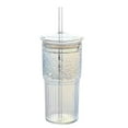 thumbnail image 1 of Glass Cup - 20Oz Glass Cups with Straw and Lids - Vintage Ripple Iced Coffee Cups for Tea, Water, Smoothies, Clear Barware Drinkware for Home, Restaurants, Cafe Use, Basiess Glass+Lid+Straw, 1 of 9