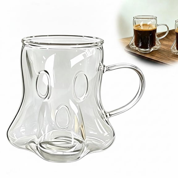 Glass Cup, Cute Ghost Coffee Cup, Halloween Drinking Glass, Charming Addition to Your Drinkware Collection, for Coffee Tea Milk Juice, Novelty Gift Drinkware