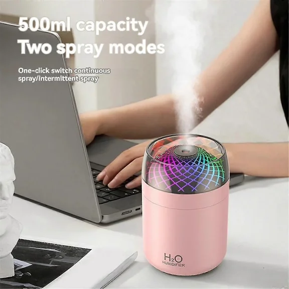 Glass Cup Humidifier Colorful Light Bedside Table Decoration Night Light Usb Large Mist Humidifier Pink