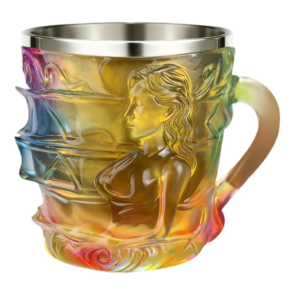Glass Cup with Rainbow Patterns Used for Decorating Vases, Artistic Iridescent Drinkware for Coffee Tea, Unique Gift for Art Lovers, Home Décor Enthusiasts, 200Ml Glass Book Mug