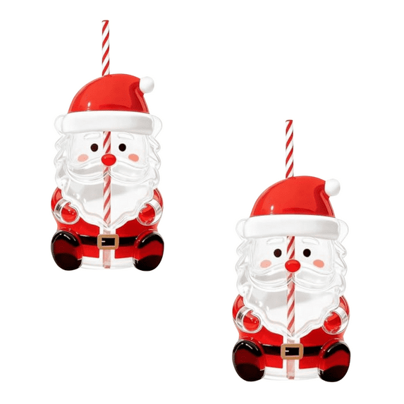 Glass Cup,Set of 2 Santa Claus-shaped Straw Cup | Santa Claus Style Glass Wine Bottle,Christmas Desktop Decoration For Wine Enthusiasts, Ideal For Birthdays, Holidays, Corporate Events