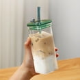 thumbnail image 1 of Glass Cup with Transparent Lid and Straw,12 Oz Iced Coffee Cup,Glass Smoothie Drinking Cups Set, Reusable Transparent Glasses Cups Suitable for Cocktails,Beer,Coffee（Green）, 1 of 8