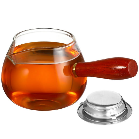 Glass Cup Wooden Handle Glass Pitcher Dispenser Cup with Infuser for Tea Room Office