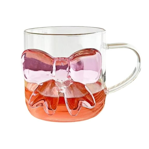 Glass Cup with 3D Pink Bow, 14oz Coquette Cute Bow Glass Cups, Drinking Glasses Ice Coffee Cup with Pink Bow Birthday Gifts for Women M0T4