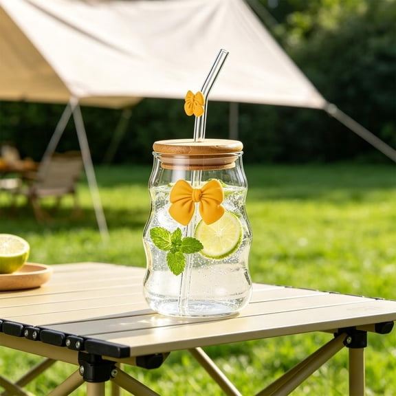 Glass Cup with Lid and Straw, Reusable Glass Tumbler for Iced Coffee, Water, Juice, Home Office and Outdoor Use