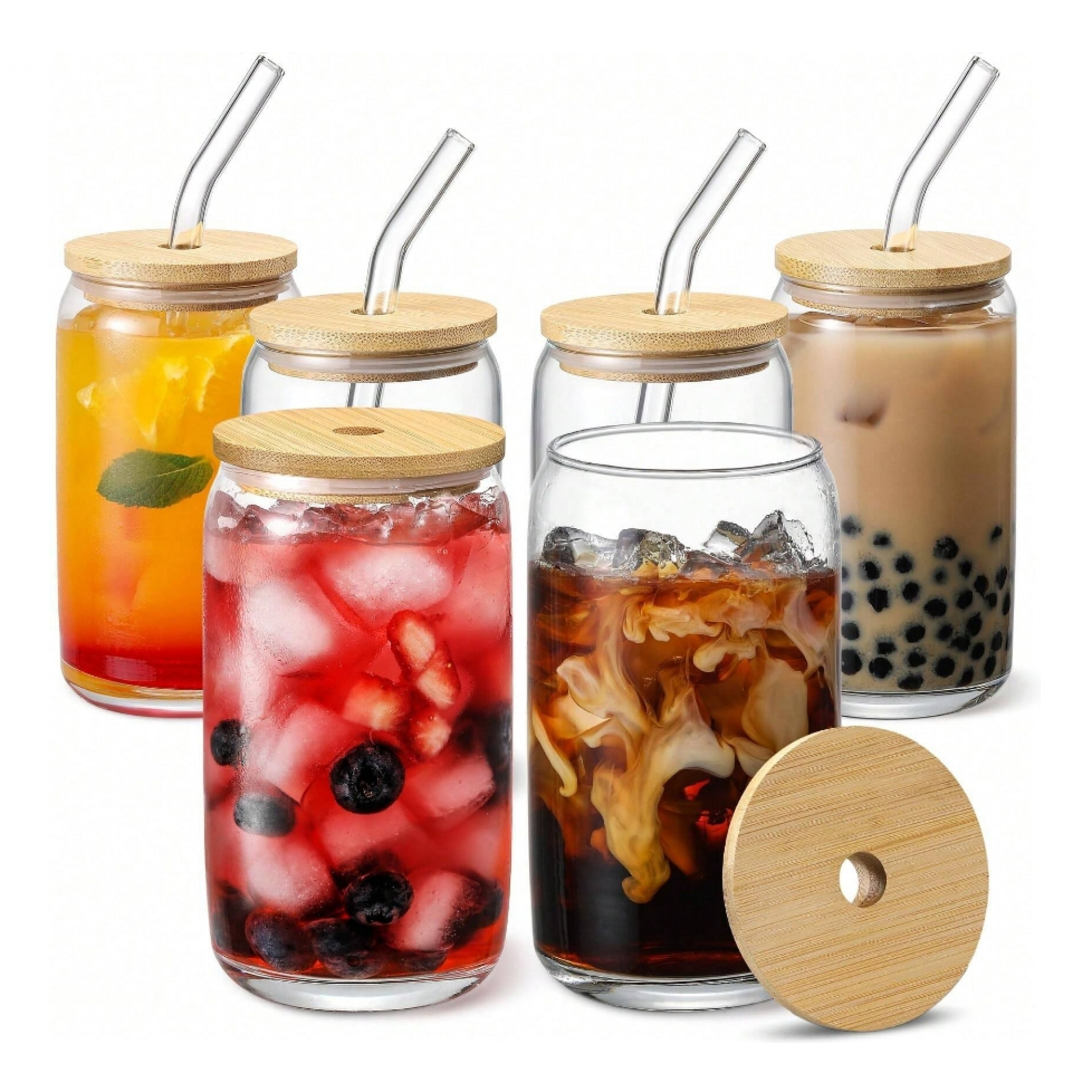 Glass Cups With Bamboo Lids And Straw,Beer Can Shaped Drinking Glasses ...
