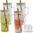 thumbnail image 1 of Glass Cups with Bamboo Lids and Straws,4 Pack 24oz Glass Tumbler Cups with Handle,Mason Jar Drinking Glass with Handle Stainless Steel Straw for Water Iced Tea or Coffee, 1 of 14