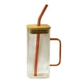 Glass Cups with Bamboo Lids and Glass Straws Set Can Shaped Drinking