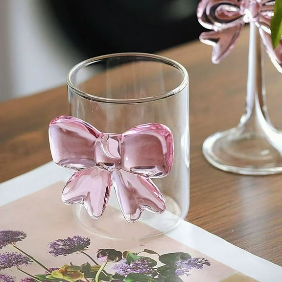 Glass Cup With Bow Transparent Glass Iced Coffee Cup Glass Juice Cup Milk Cup C - 25cm