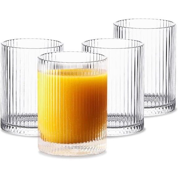 Glass Cups Glassware Set of 4 Small, Origami Style Transparent Glasses Set, Bar Beverages Ice Coffee Cup Juice Drinkware, 270ml (S)