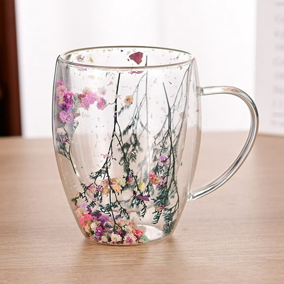 Glass Cups With Handle Double Walled Glass Coffee Mugs Cute Insulated Tea Cup For Kitchen Hot Cold Beverages Cappuccino Latte Espresso Coffee Juice Cups