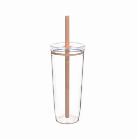 Glass Cups with Lids and Straws, 20oz Thick Transparent Mug, Wide Mouth Reusable Drinking Glasses, Clear Glass Tumbler for Iced Coffee, Smoothie, Tea, Water (Orange)