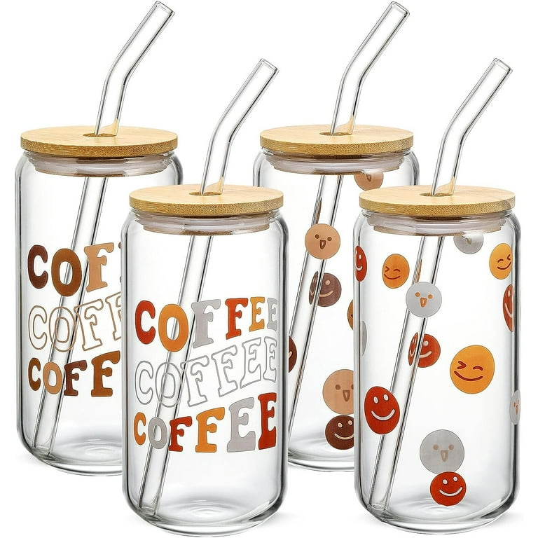 Glass Cups with Lids and Straws, Iced Coffee Cups with Lids, 16oz Drinking  Glasses Set of 1, Glass Tumbler with Straw and Lid New Ribbed Design for  Coffee Bar Accessories, Gift