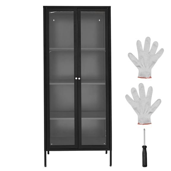 Glass Curio Cabinet with LED Lights, 66 Inch Tall Display Case with 3 Adjustable Shelves, Metal Storage for Collectibles Figures Trophy Showcase