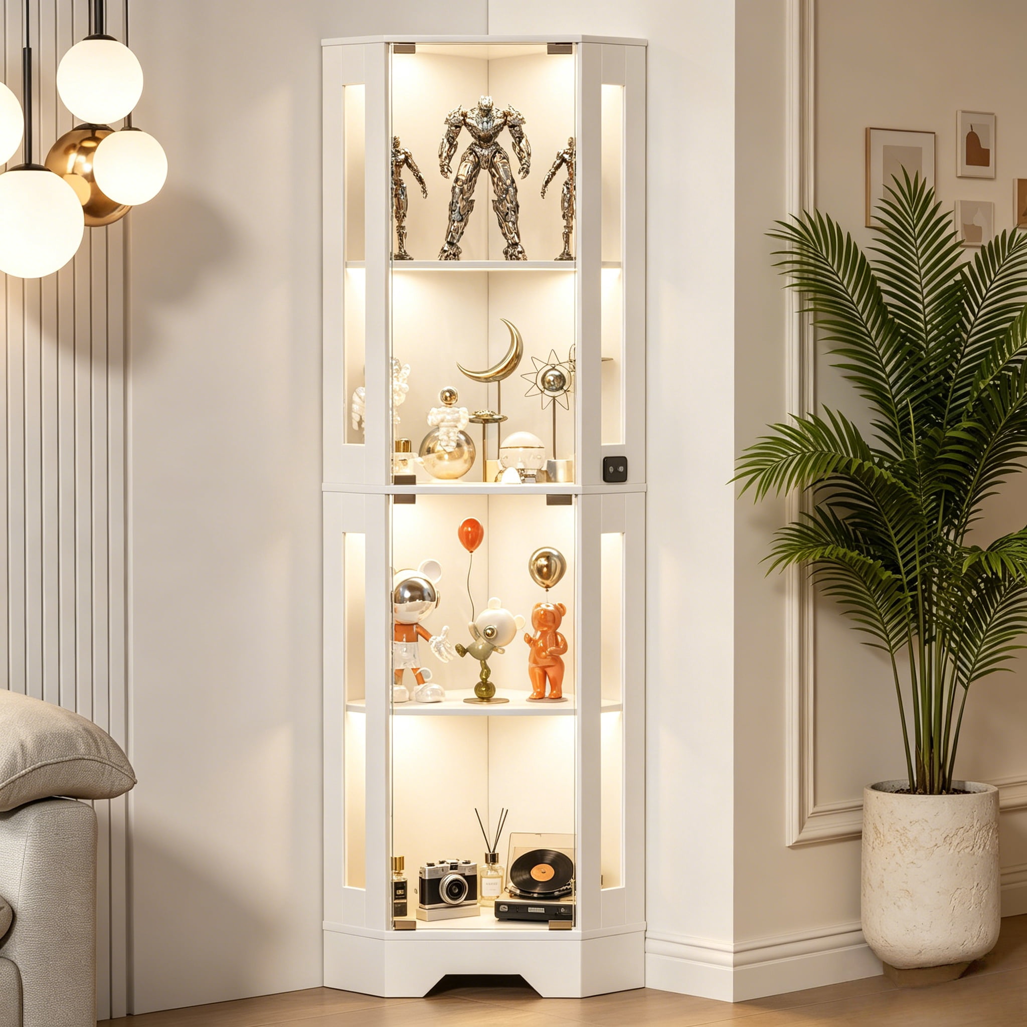Glass Curio Showcase Cabinet 4-Tier Layout Corner Structure with Doors ...