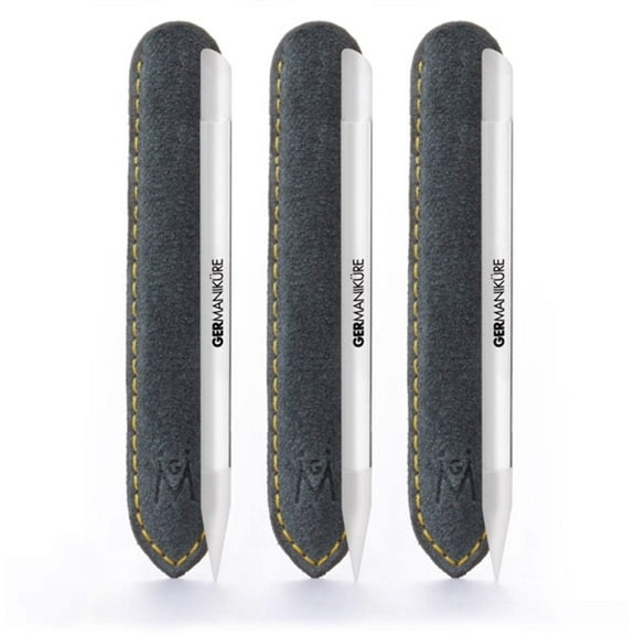 GERMANIKURE Glass Cuticle Pusher & Remover Stick in Suede Sleeve - Multi-Functional Cuticle Tool for Nail Shaping, Cleaning & Callus Care - Made in the Czech Republic -Set of 3