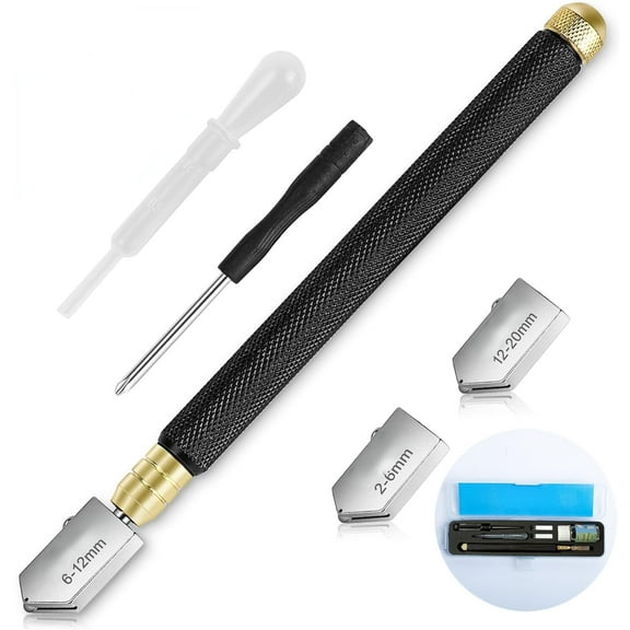 Glass Cutter 2mm-20mm, Upgrade Glass Cutting Tool with Glass Cutting Oil, Pencil Style Oil Feed Carbide Tip Glass Cutter for Mirror/Tiles/Mosaic.