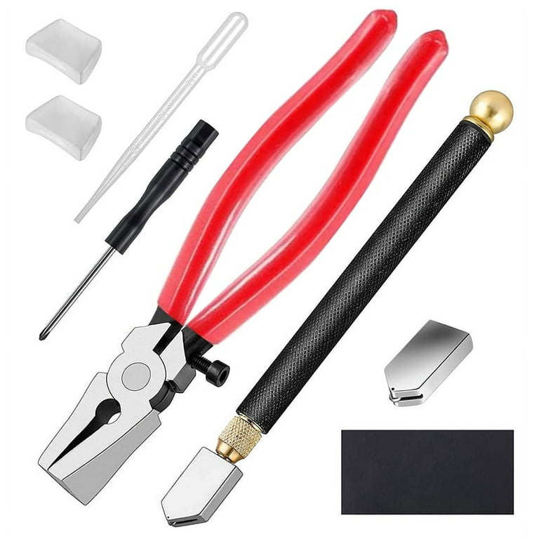 Glass Cutter Kits Stained Glass Supplies with Heavy Duty Glass Running Pliers and Pencil Glass Cutter Tool, Black