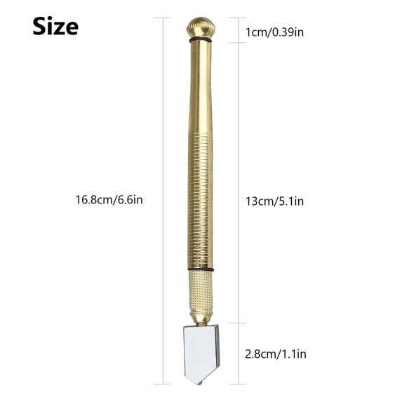 Glass Cutter Tool, Anti-Slip Pencil Style Handle Carbide Tip Glass Cutter Cutting Tool, Portable Glass Cutter, 4mm Cutting Range, for Mosaic, Tiles, Mirror, Stained Glass Cutting, Golden