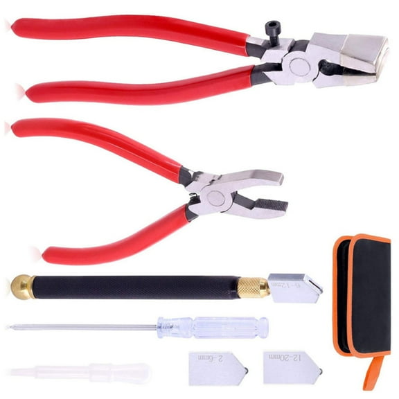 Glass Cutting Tool Set Kits Glass Nipper Glass Running Plier for Stained Glass Tiles Bottle Fusing Breaking