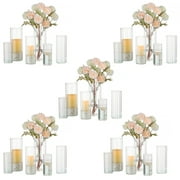Glass Cylinder Centerpiece Vase 30 Pcs Tall Clear Ribbed Vases for Flower Floating Candles Hurricane Candle Holder Wedding Events Home Party Table Decor