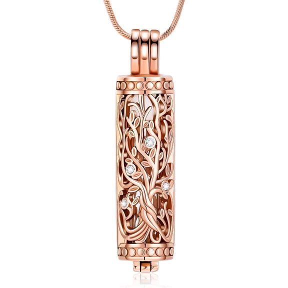 Glass Cylinder Cremation Jewelry for Ashes Tree of Life Urn Necklace for Women Men Vial Cremation Ash Pendant with Hollow Cylinder Vial Keepsake Ashes Pendant