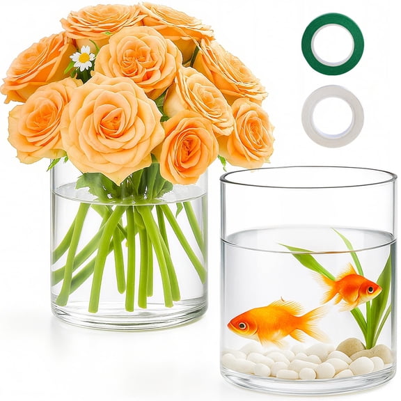 Glass Cylinder Vases 6" X 4.7" Wide Mouth for Centerpieces