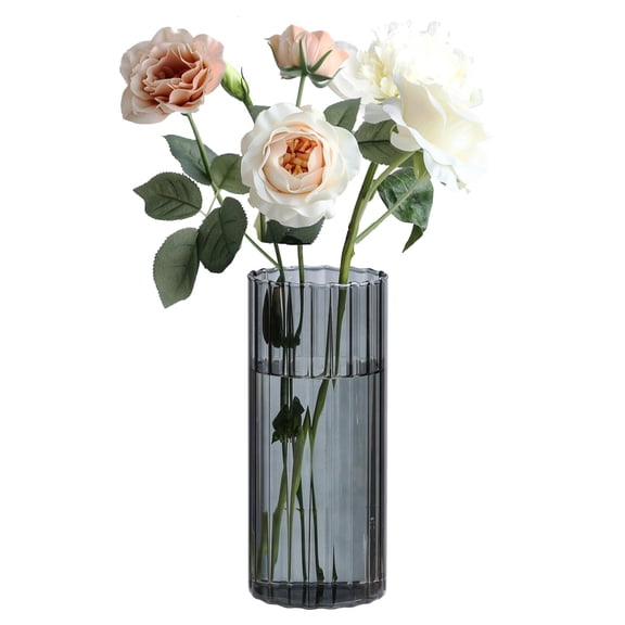 Glass Cylinder Vases, Bud Vase for Centerpieces, 8 Inch Tall Ribbed Vase Hurricane Floating Candle Holder, Decorative Flower Vases for Wedding Reception, Home Decor, Housewarming Gift (Clear)