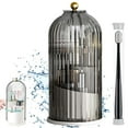 thumbnail image 1 of Glass Decorative Cloche Dome with Vertical Stripe Design and Metallic Top Accent for Home Display Storage, 1 of 4