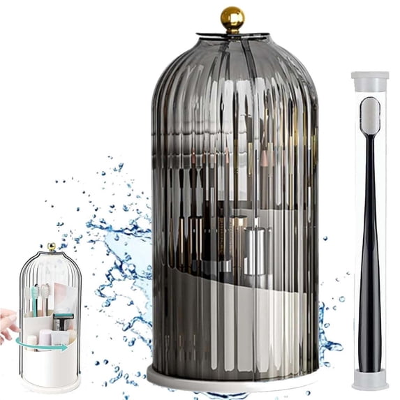 Glass Decorative Cloche Dome with Vertical Stripe Design and Metallic Top Accent for Home Display Storage