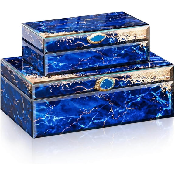 Glass Decorative Storage Box: Set of 2 Boxes for Home Decor - Large Organizer with Lids for Decorations