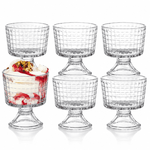 Glass Dessert Bowls, 10 Oz Footed Ice Cream Cups, Crystal Trifle Bowl Parfait Cup for Fruits, Pudding, Sundaes, Milkshakes, Nuts, Snack