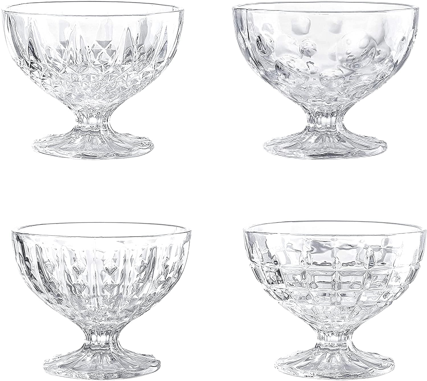 Glass Dessert Bowls Set Of 4 Unique Cups 8 Ounce Clear Glass