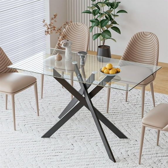 Glass Dining Table for 2 4 People,51.2" Modern Kitchen Table with Silver Chromed Legs,Rectangular Dinner Table for Small Space,Apartment,Office,Silver