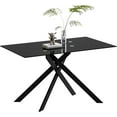 thumbnail image 1 of Glass Dining Table for 4 People, 51.2 Inches Rectangular Glass Kitchen Table with Black Steel Legs, Modern Dining Room Table for Dinner Kitchen Dining Room,All Black, 1 of 12