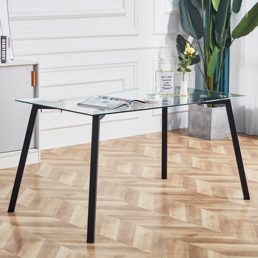 Glass Dining Table, Kitchen Table with Tempered Glass Tabletop and ...