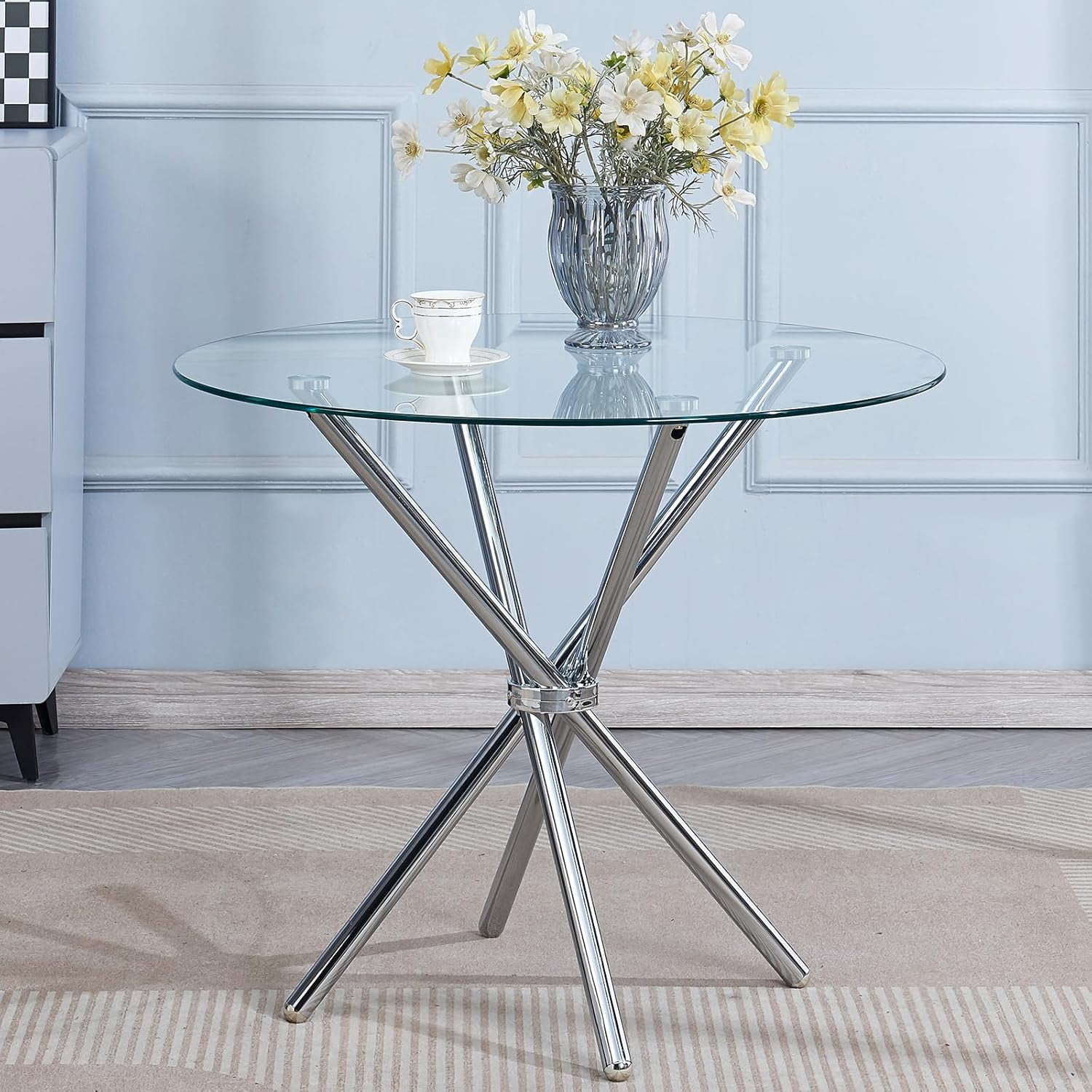 Glass Dining Table, Kitchen Table with Tempered Glass Tabletop and ...