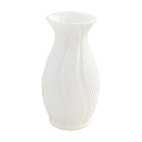 Glass Dining Table Plastic Ceramic-Look Vase, 3.5X7.1In White Non-Fragile Striped Texture Wedding Table Decorations for Centerpiece Bookshelf Gift