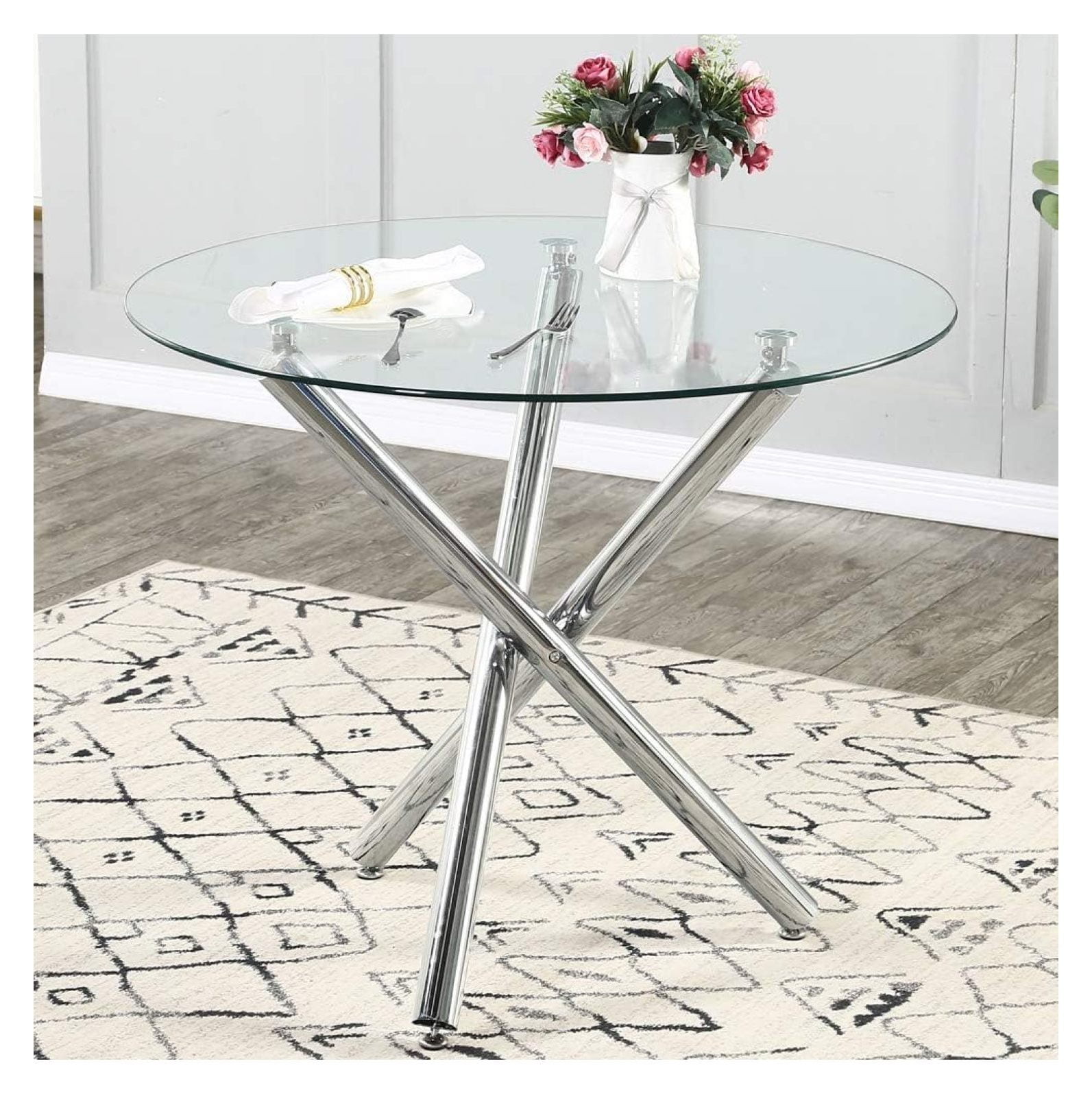 Glass Dining Table, Glass Round Dining Table Kitchen Table with Clear