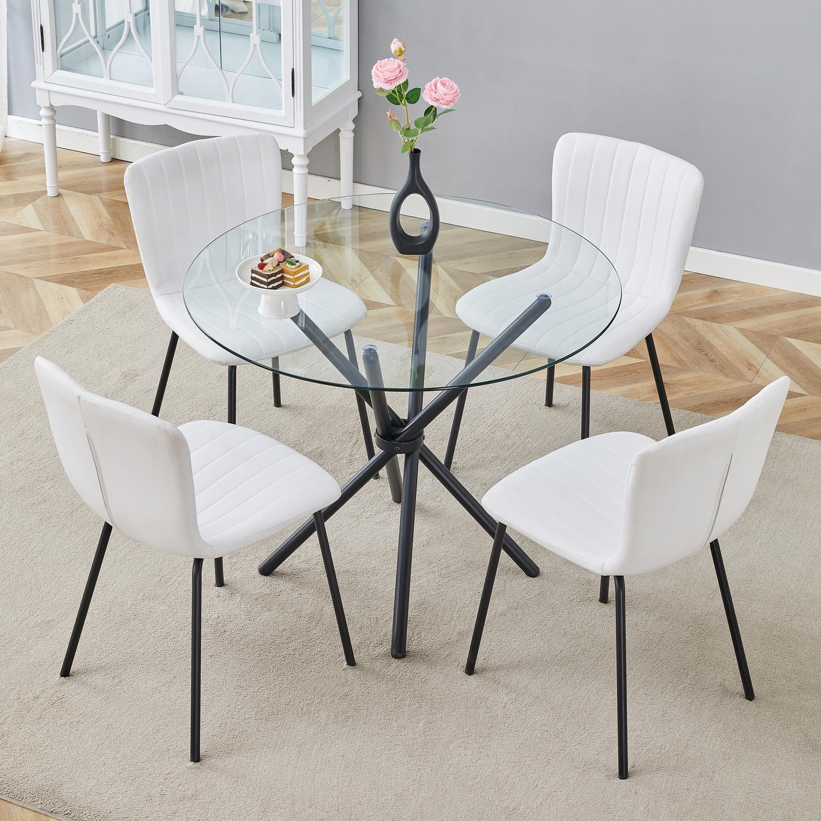 Glass Dining Table Set for 4, Holaki Piece Round Dining Table